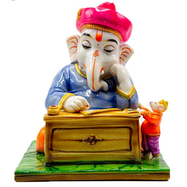 Sitting Ganesh Writing With Mouse On Side On Square Base, 12 Inch ...